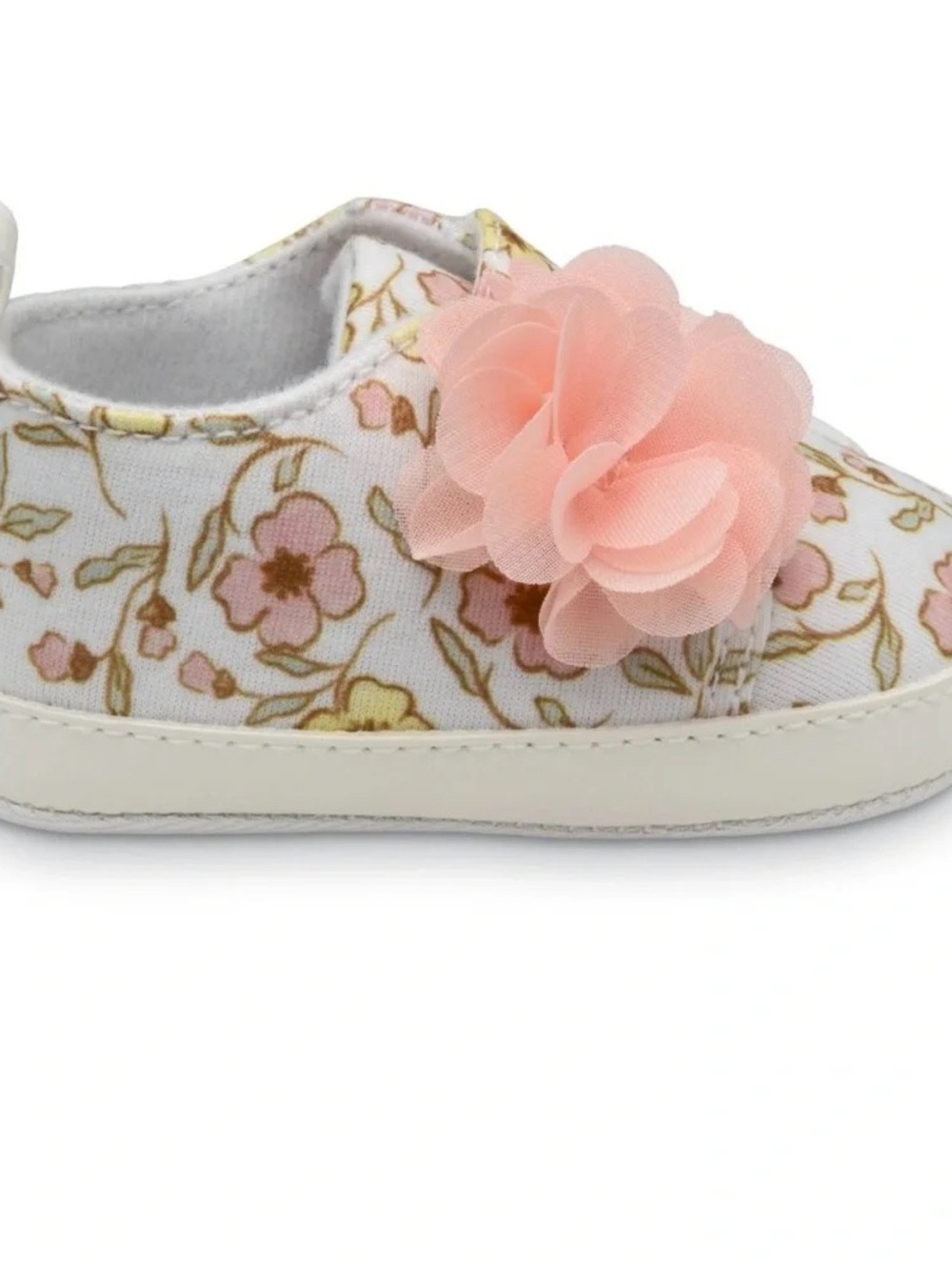 Girls Floral Canvas Slip-On Shoes with Pink Flower Accent